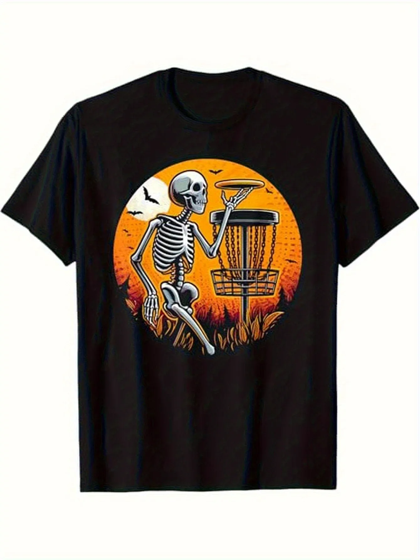 

Skeleton Disc Golf Halloween Graphic T-Shirt Men Women Cotton Breathable Crewneck T-shirt