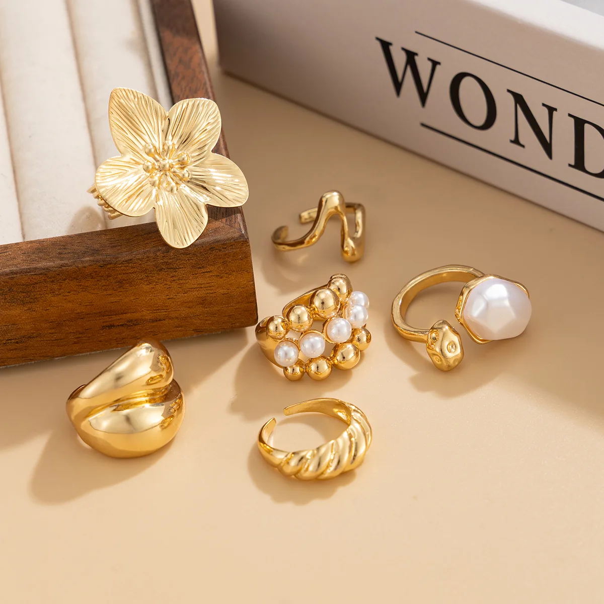 Ring Sweet Cool Open Knuckle Irregular Pearl Twisted Cross Metal Alloy Adjustable Band for Women Daily Summer Beach Gift