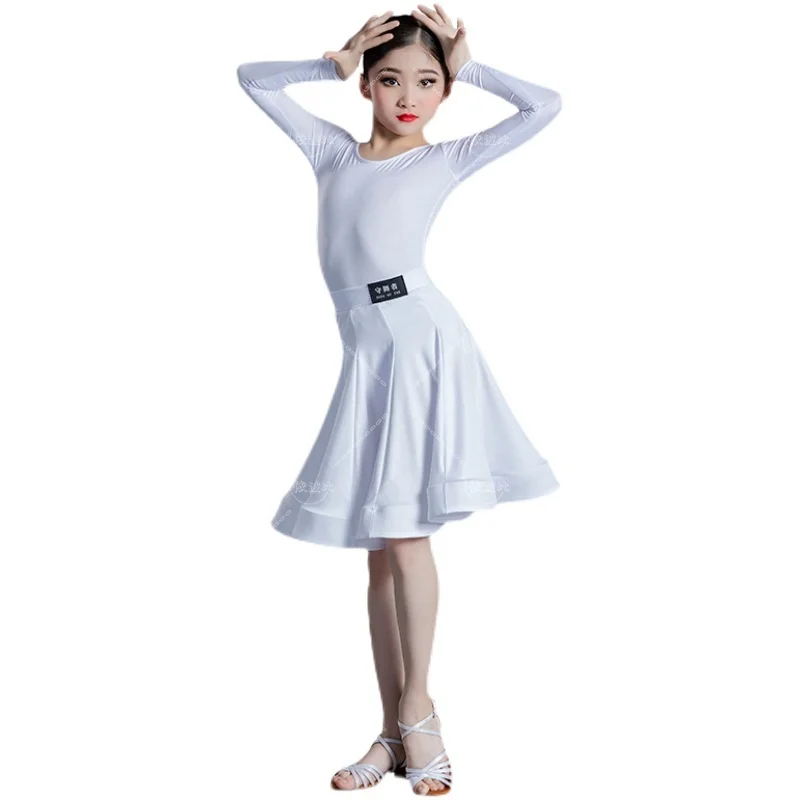 New Children's Latin Dance Girls' Dance Practice Latin Dance Dress Long Sleeved Competition Split Dress Women's