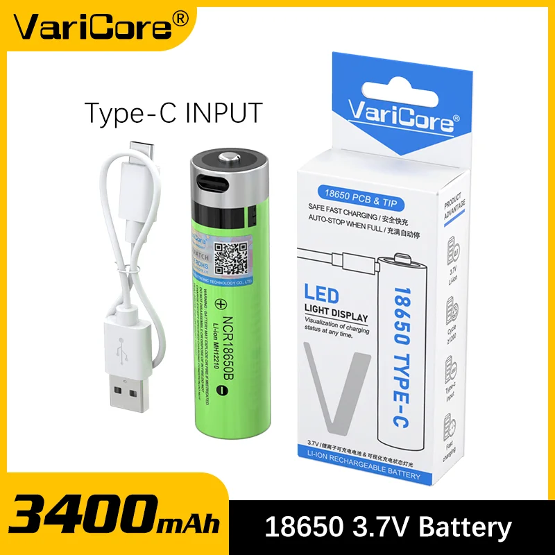 

VariCore NCR18650B 3400mAh 3.7v 18650 USB Type-C Lithium-ion Rechargeable Battery for Electric Toy Flashlight Batteries