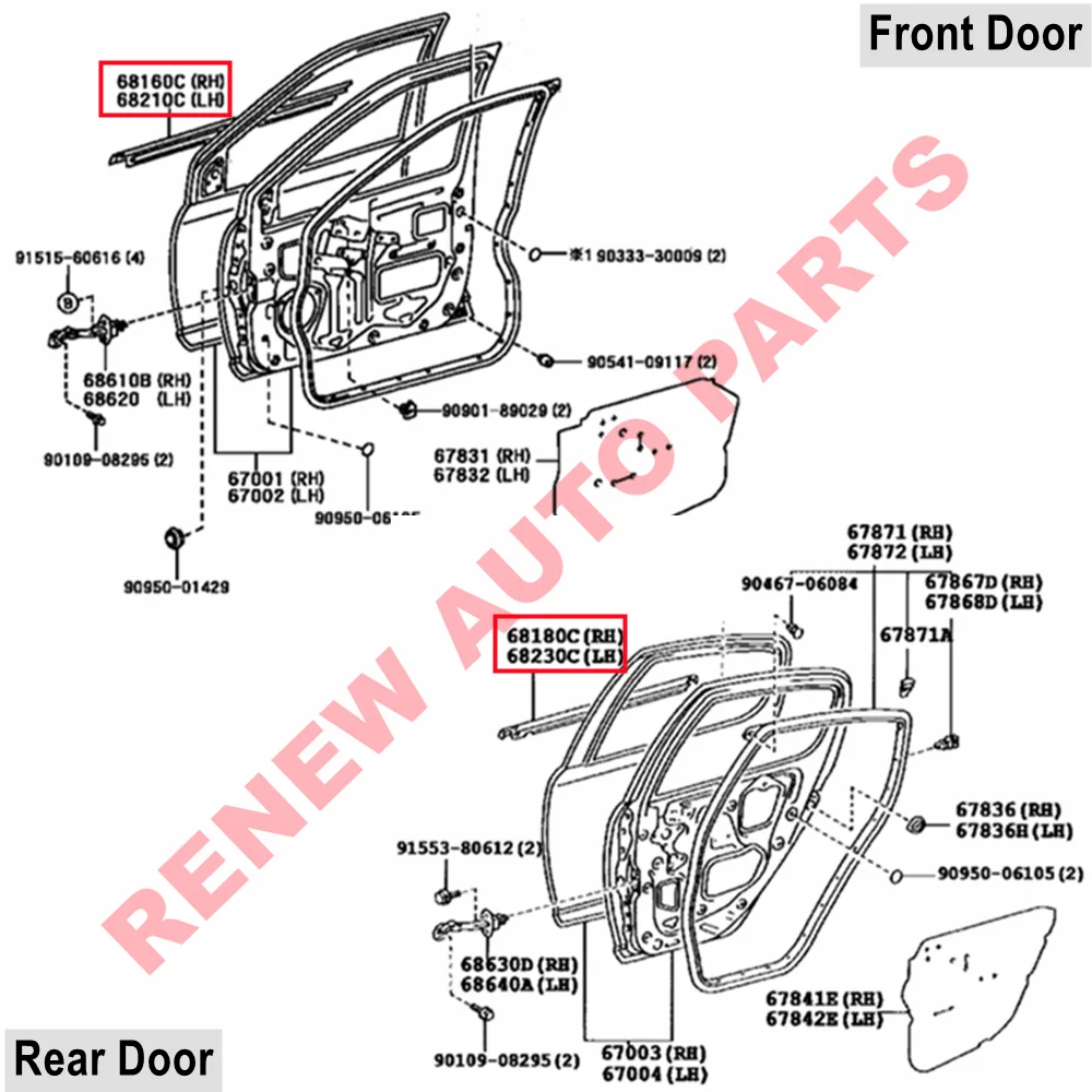 Door Belt Molding Set of 4 Pieces Front Rear Left Right Door Glass Molding for Toyota Vitz SCP10 1999-2005