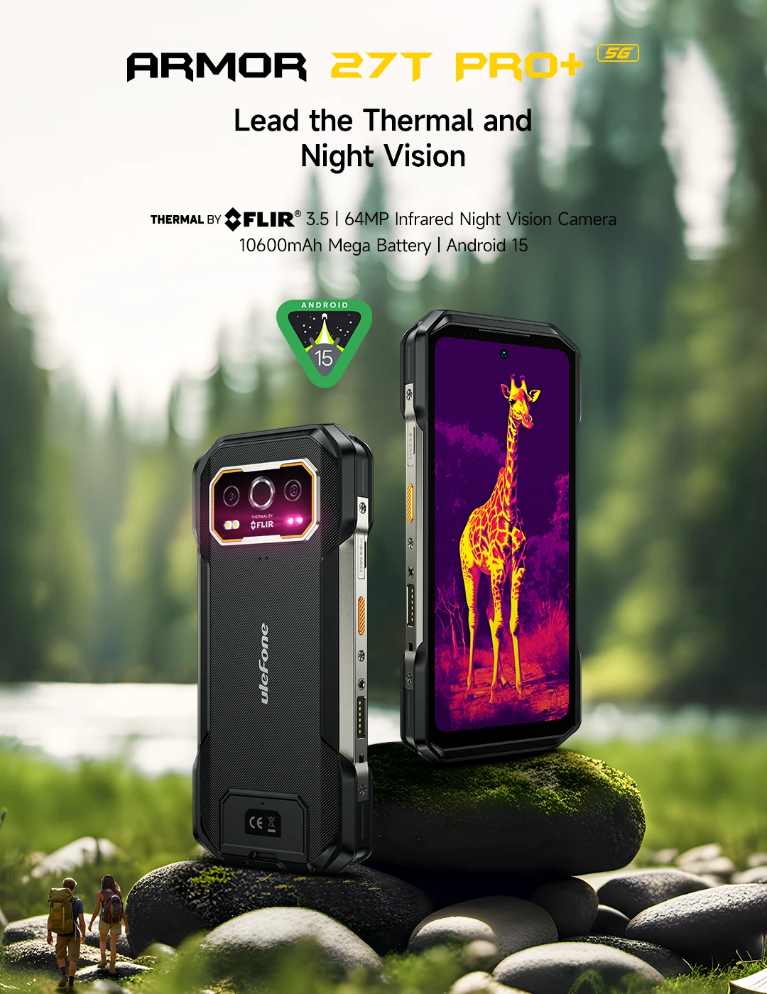 Ulefone Armor 27T Pro+ 5G 10600mAh 64MP Night Vision Up to 24GB+256GB Rugged Smartphone Android 15 6.78" 120Hz LCD