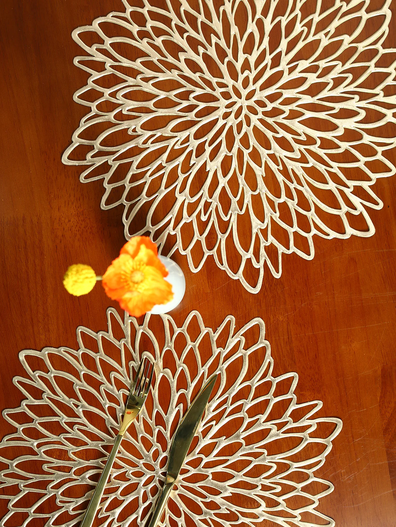 1pc Hibiscus Flower Placemats,15 Inch Flower Hollow Out Placemats For Dinning Table, Wedding, Restaurant, Home Decoration