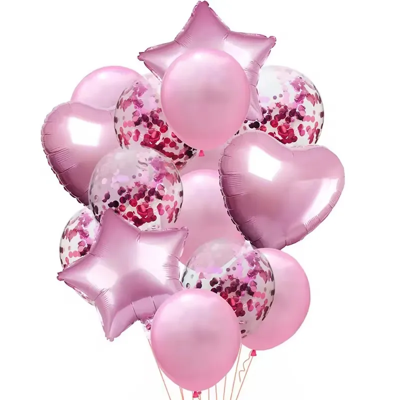 14 Stück Herz-Stern-Folienballons mit Latex-Konfetti-Ballons für Geburtstags- und Hochzeitsfeier-Dekorationen – Detail 1