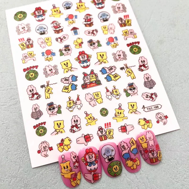 1 PC Cute Bear Animals Design Self Adhesive Back Glue Decal Stamping DIY Decoration Tools Nail Stickers TSC 186