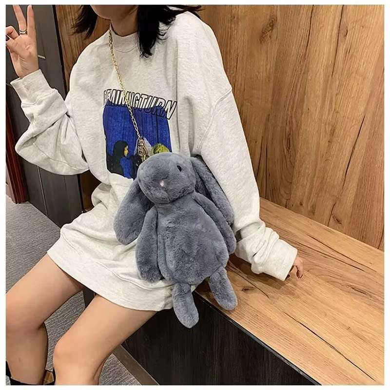 Plush Rabbit Doll Backpack Cute Chain Crossbody Bag Fashion Girl Soft Single Shoulder Messenger Bags Travel Backpack