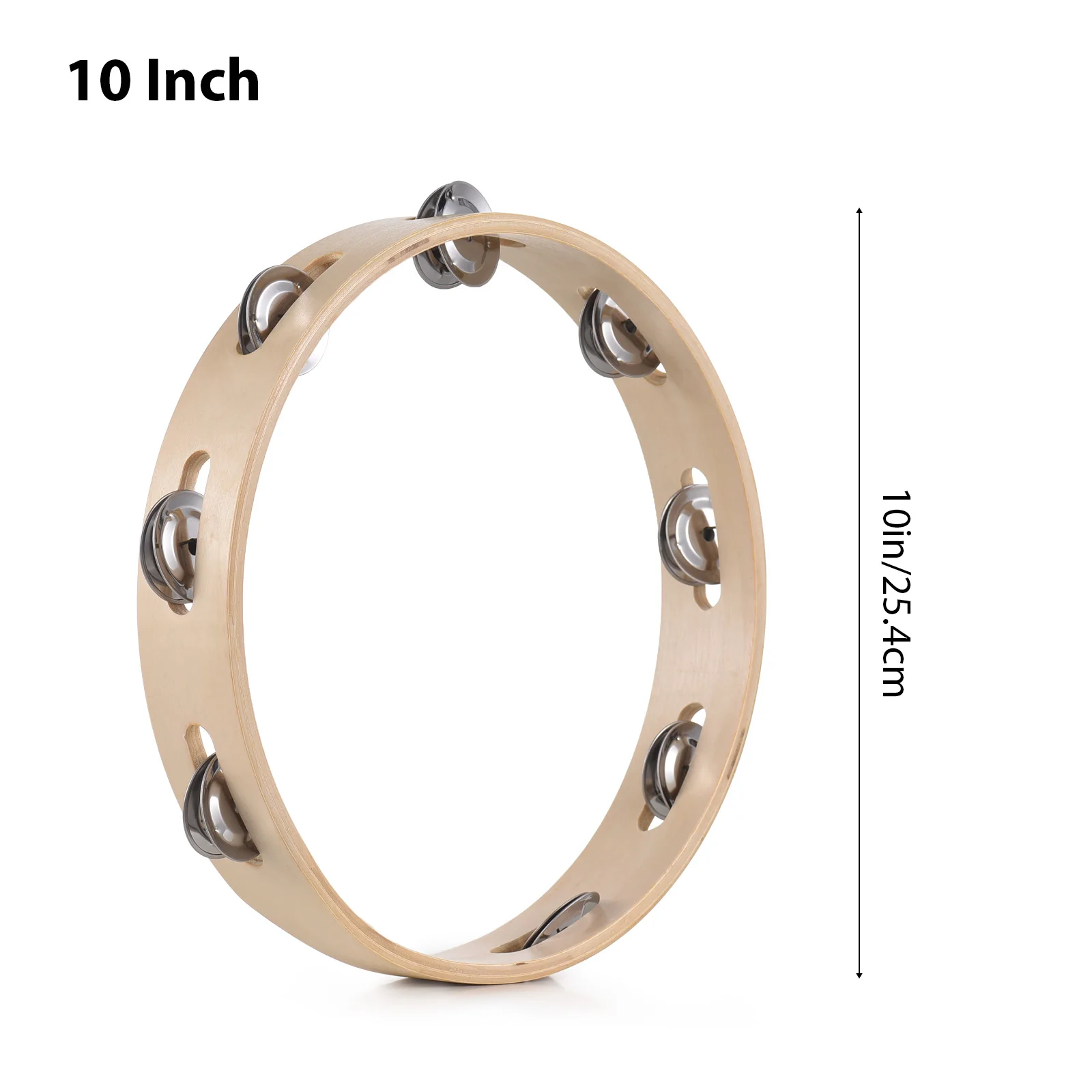 6 Inch Tambourine for Adults Pleasant Jingle Sound Hand Cranked Bell Rings Wooden Natural Color