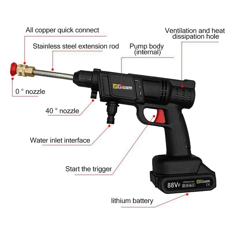 Pistola de agua pulverizadora de alta presión para coche Makita, lavadora eléctrica inalámbrica de 60bar, batería de litio de 18V