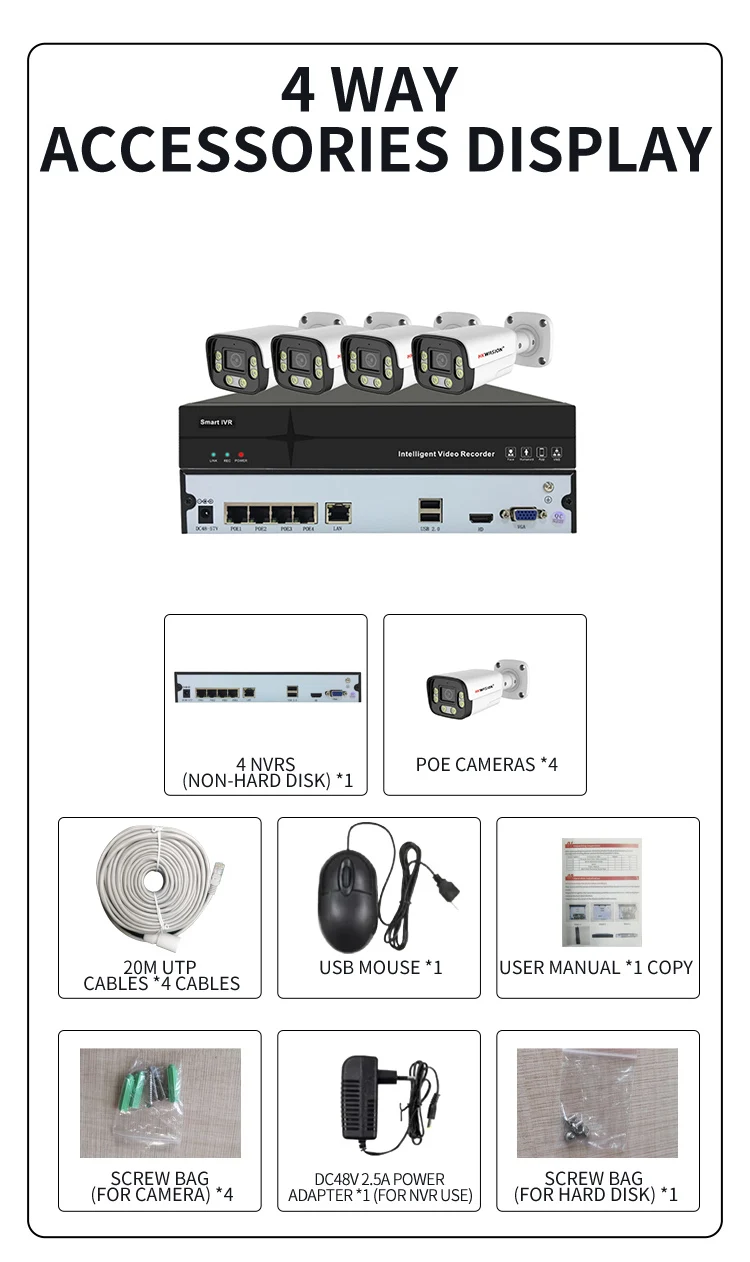 

4CH 5MP H.265 IP-камера POE камера видеонаблюдения ONVIF двустороннее аудио двойной цветной свет ночной водонепроницаемый видео видеонаблюдения