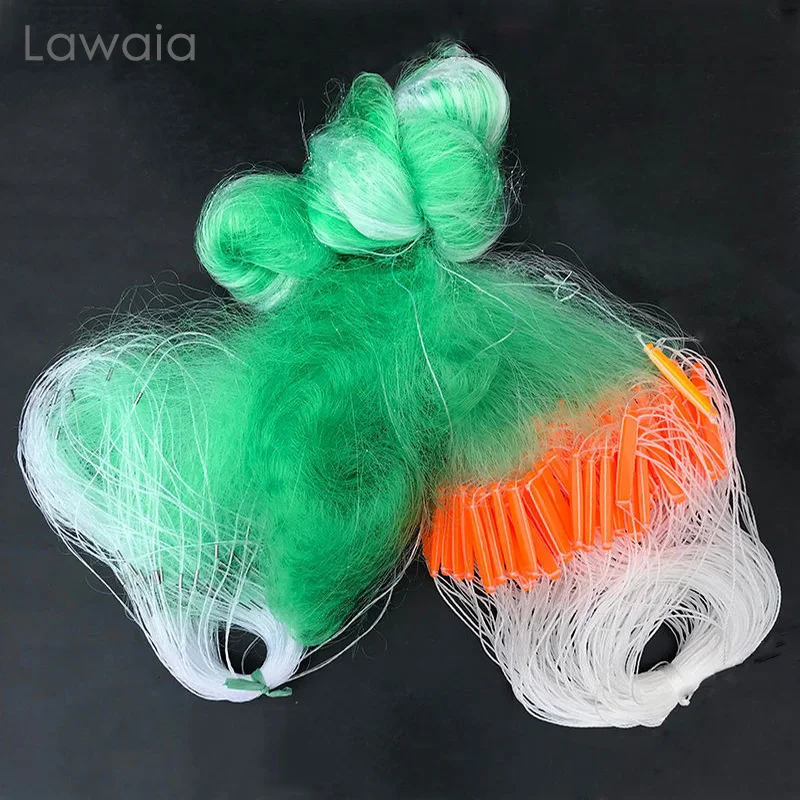 

Lawaia 40M Green Wire Three-layer Floating Net Fishing Orange Floating Long Lead Pendant Hanging Fishnet with Drift Fishing Gear