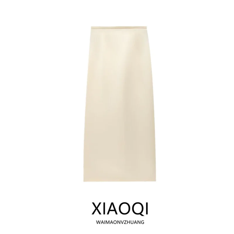

Spring 2025 Women's Mid-Waist Silk Satin Straight Tube Skirt Versatile Ele Long Skirt Faionable Match All Season