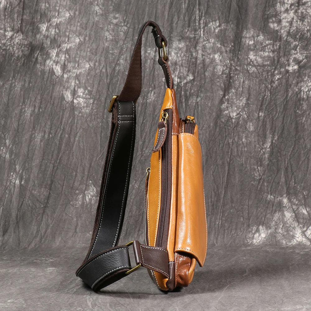 LUOKIR Herren-Brusttasche aus echtem Leder, lässiger Rucksack aus Rindsleder der Oberschicht, stilvolle, trendige Schulter-Crossbody-Tasche – Detail 11