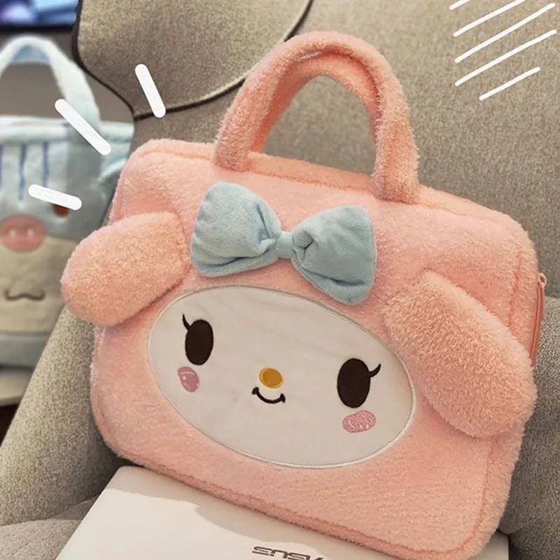 Sanrio Kuromi Cinnamoroll My Melody Laptop Bag Cartoon Anime Plush Embroidery Double Zipper Split Handheld Storage Bag Girl Gift