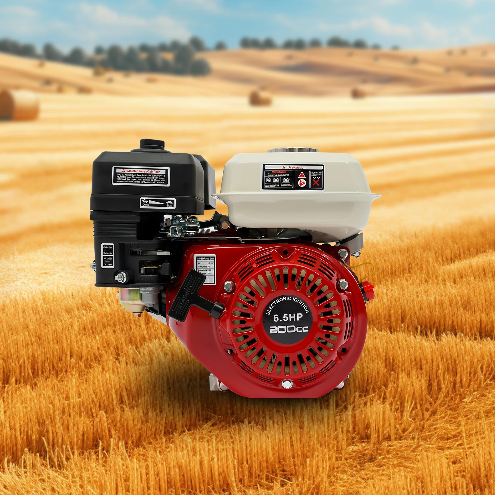 200cc Gas Engine 6.5HP, 4-Stroke Air Cooled Motor with 3600RPM & 3kW Output, for Pressure Washer Micro Tiller