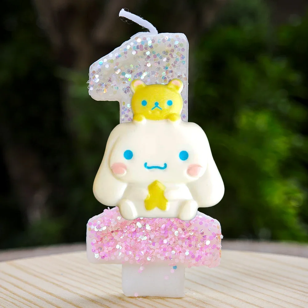 Kawaii Cinnamoroll Cartoon-Themen Glitzerkerze Kinder Geburtstagskerze Dekorationen Tortendekoration Baby-Shower Party-Zubehör – Detail 3