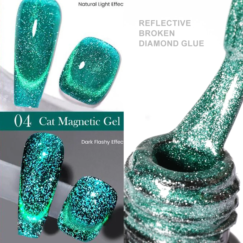 Polonês de gel reflexivo gato, Mergulhe magnético fora, Gel Sparkle for Salon, Decoração de unhas para casa, Manicure Glitter Cat Eyes Design