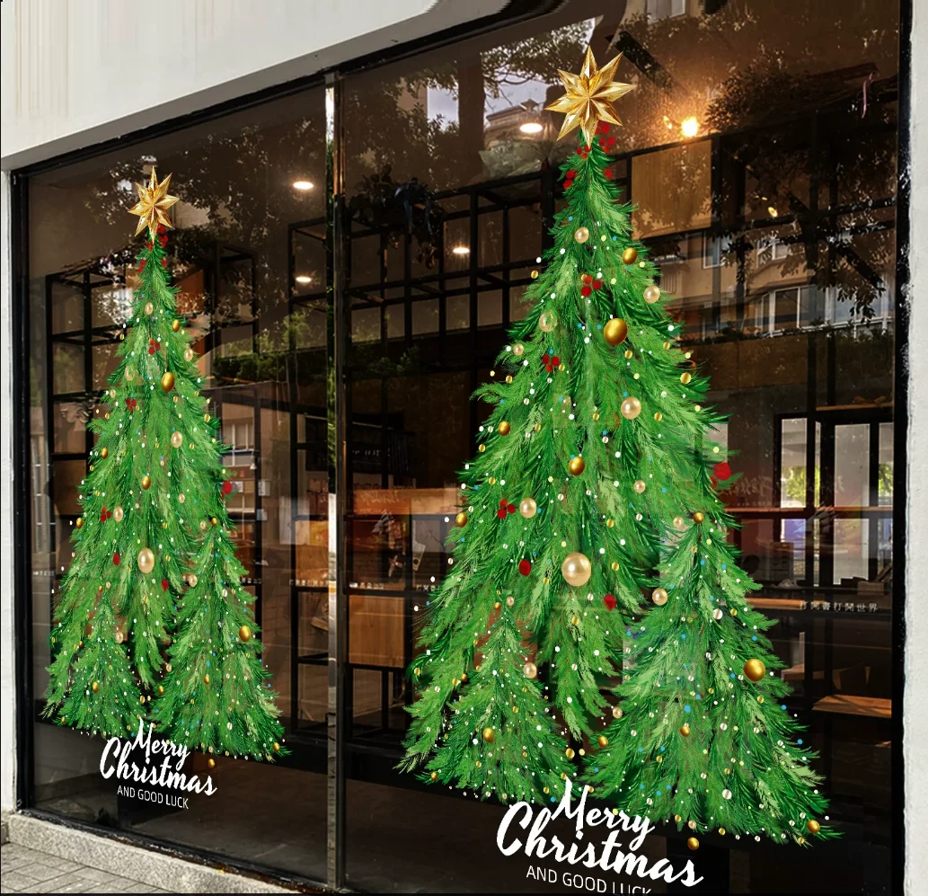 Christmas Window Decal Accessory Christmas Tree Static Cling Film Full Sheet Static Cling Film Reusable