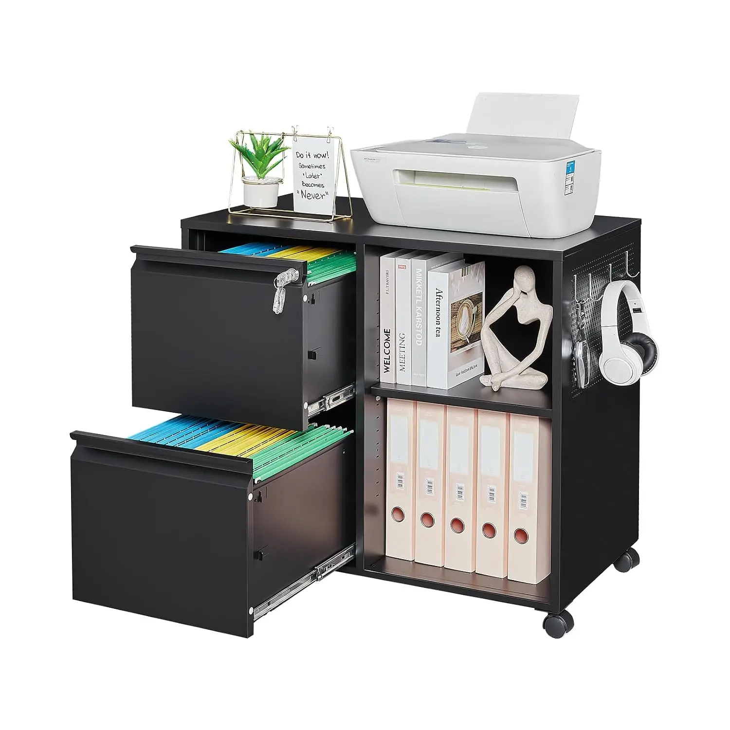 2-Drawer Metal File Cabinet with Lock, Mobile Lateral Filing Cabinet, Printer Stand with Adjustable Storage Shelves , Customized