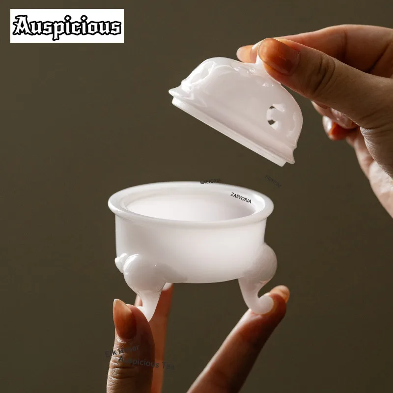 ZAEYORIA Ice Crystal Jade Ore Mud Tripodia Incense Holder Water Fountain Decoration Incense Burners Consecrate Censer Teaware