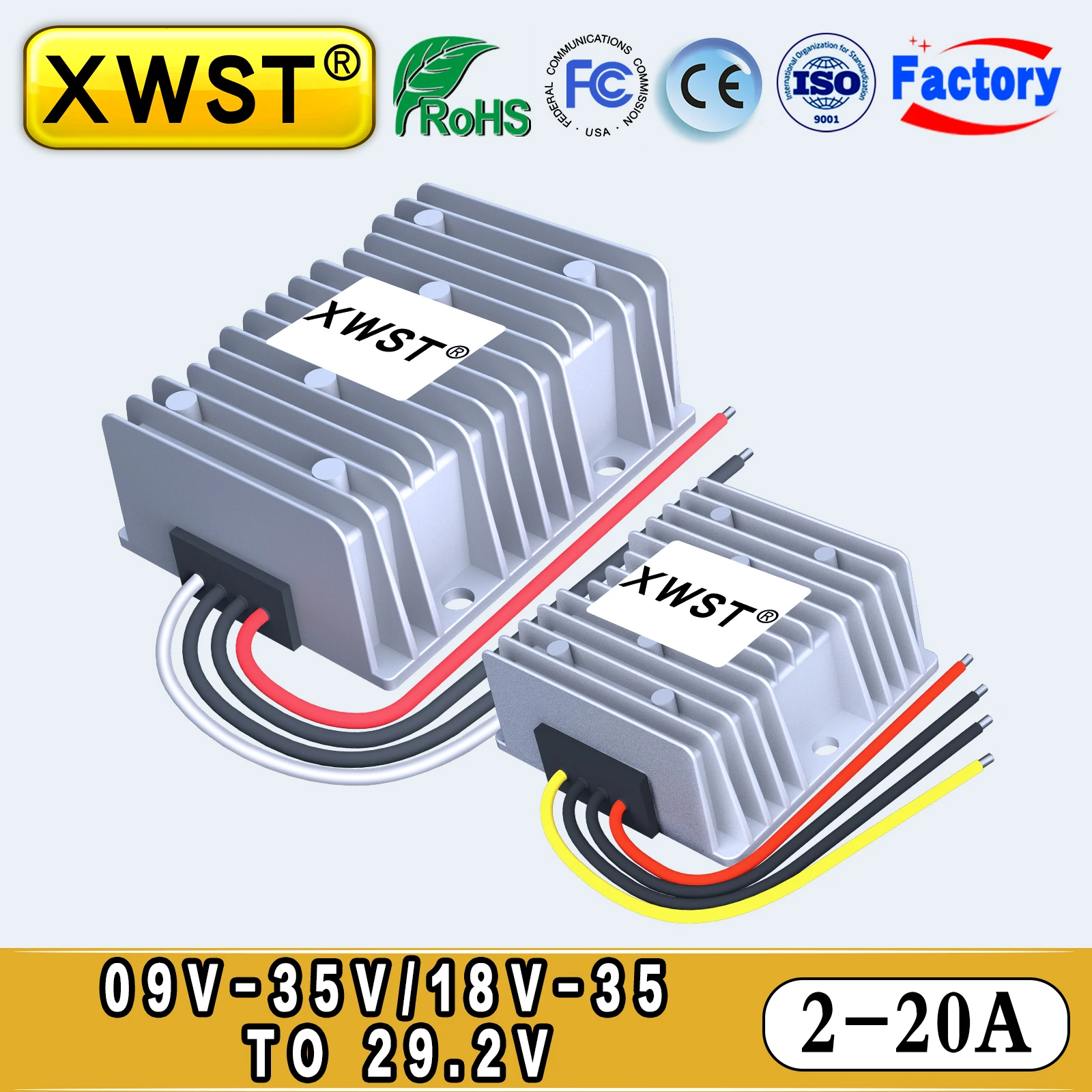 

XWST DC DC 24V Battery Charger 9-35V to 29.2V 18-35V to 29.2V 2A -20A Constant Current Lithium Lead-acid with Waterproof