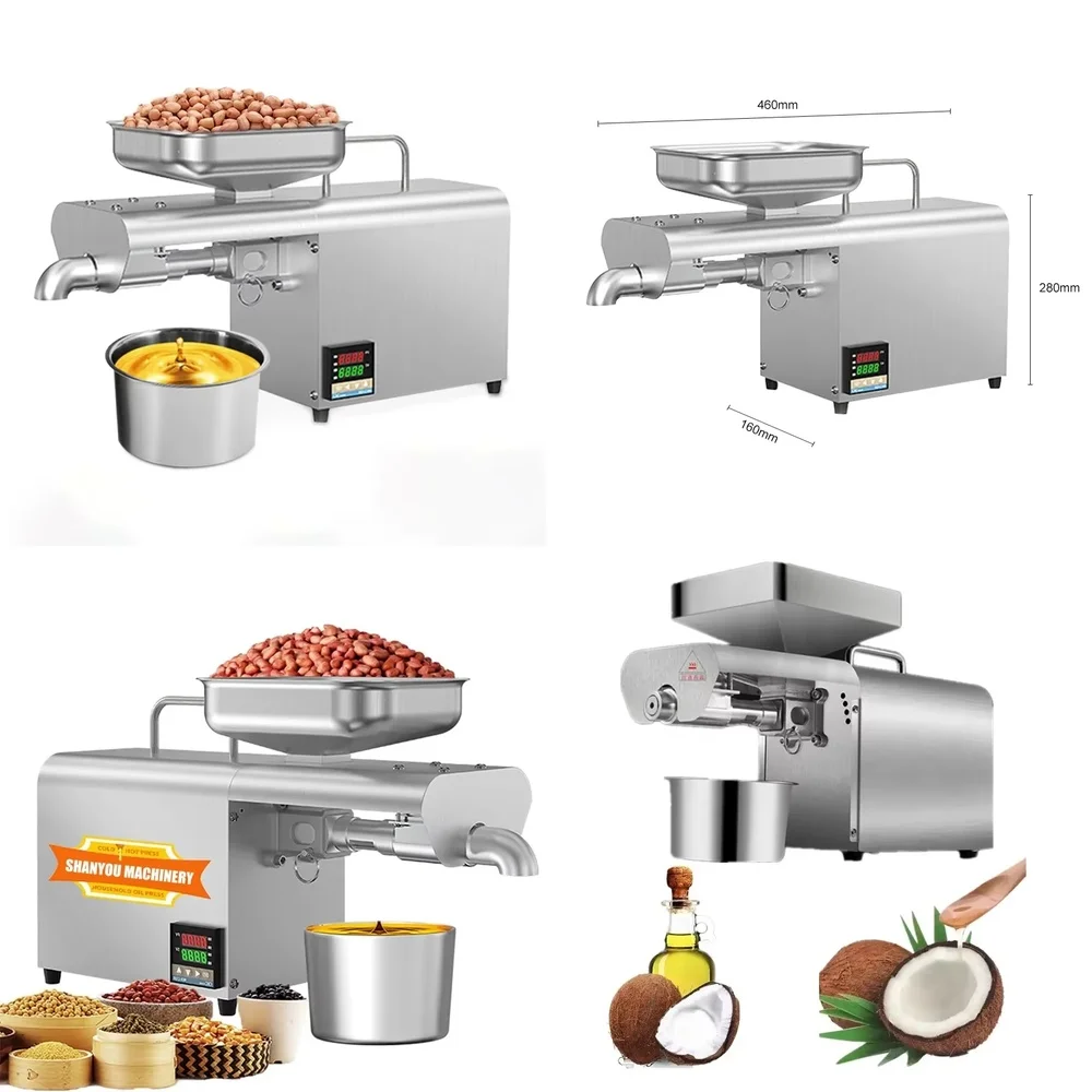 

Пресс для масла из арахиса, пальмовых орехов, соевых бобов, кунжута из нержавеющей стали 304, полностью автоматический, для холодного и горячего отжима, для домашней кухни