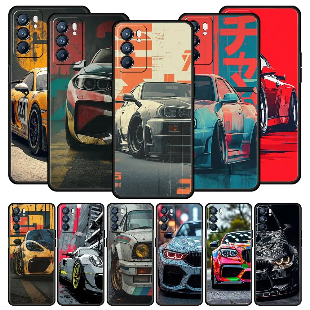 Cool Male Men Light Cars Phone Case For Oppo Reno15 Reno14 13 12 11 F Reno10 Pro A54 5G Find X5 A53 A9 A78 4G A80 A98 Cover