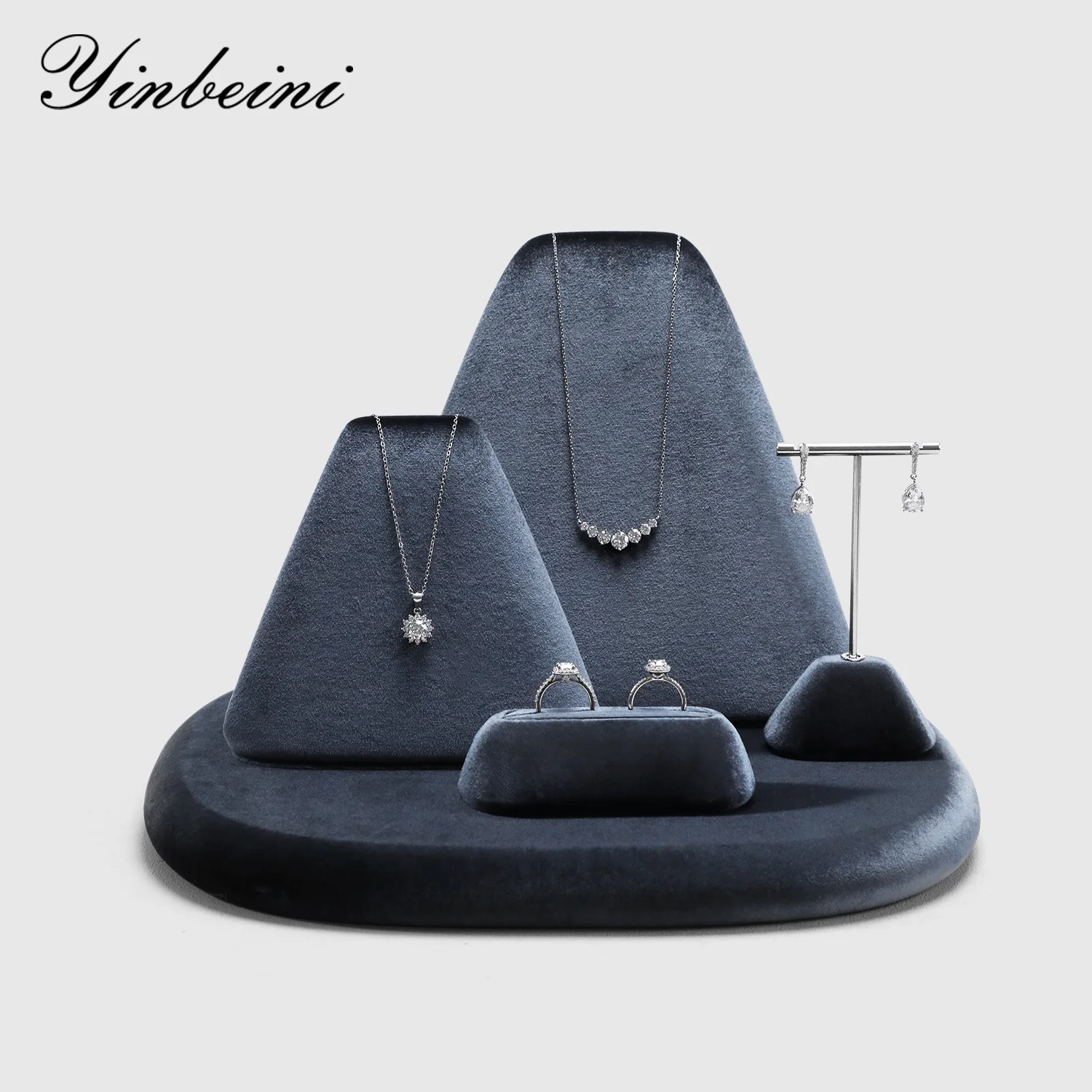 

Yinbeini Velvet Jewelry Display Stand Combo for Ring Earrings Necklace Bangle Jewelry Showcase Organizer TB042
