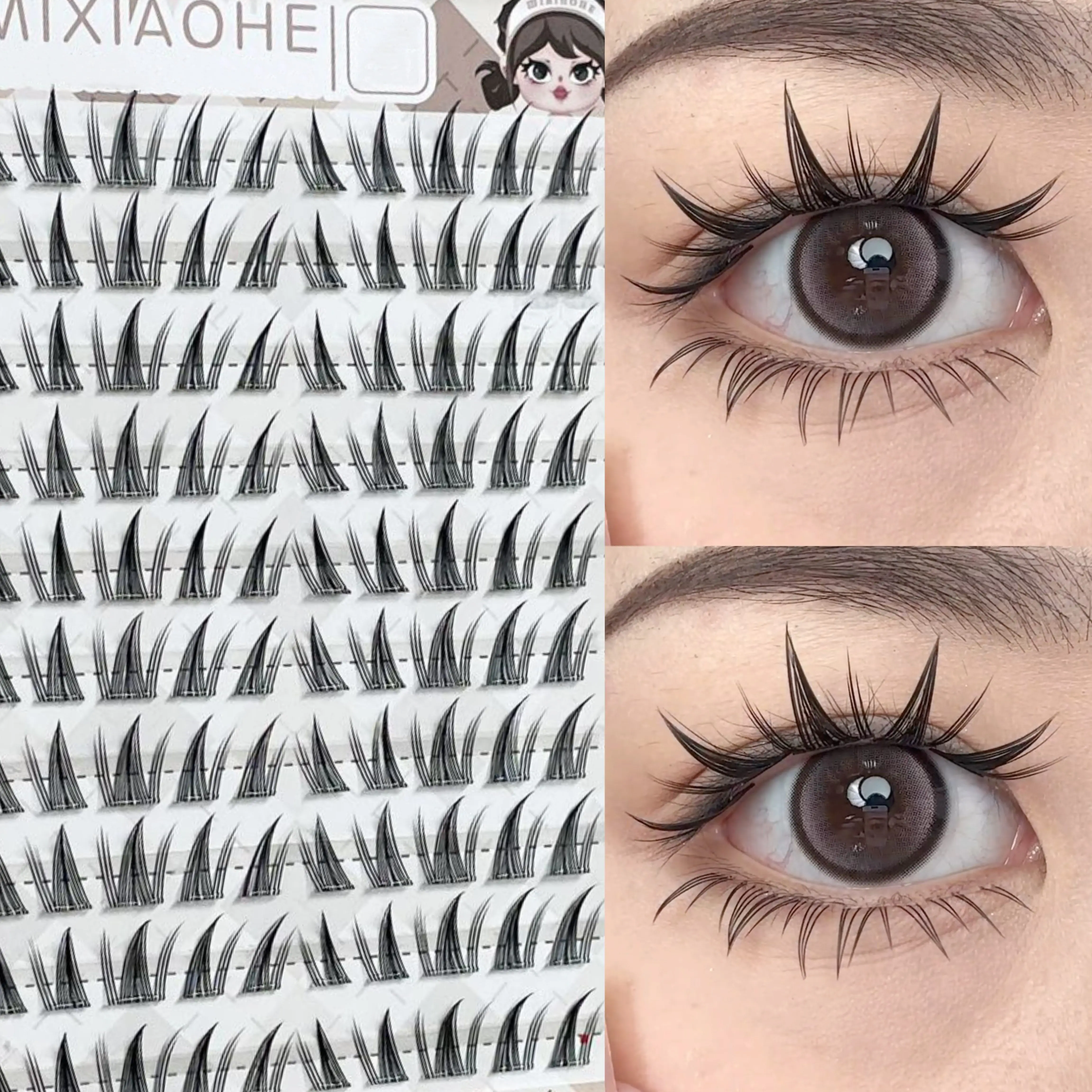 Mixiaohe Smart Sunflower DIY False Eyelashes 100 Clusters 60 Clusters 10-13mm No Glue Needed, Comes with Adhesive Strips, Sweet and Photogenic Style for Beginners