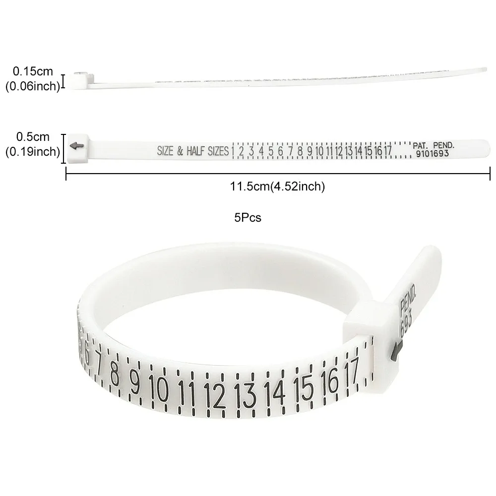5pcs Ring Sizer US Official American Finger Measure Finger Gauge Measuring Belt for Men and Womens Sizes White 11.5x0.5x0.15cm