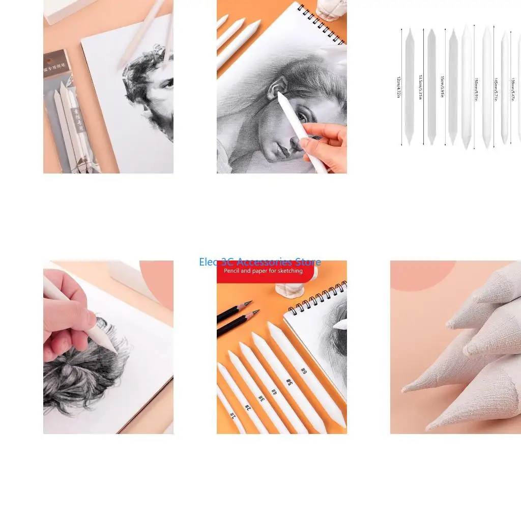 Y51A 3/9Pcs Paper Blending Stump and Tortillon Set for Student Sketch Drawing, Artist Blending Stump and Tortillion Set