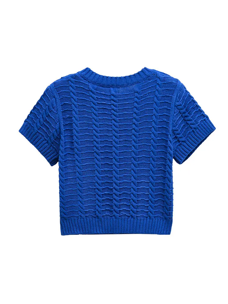 2025年夏 レディース クロップドセーター ファッション ニット セーター 半袖 カジュアル 女性 カーディガン トップス