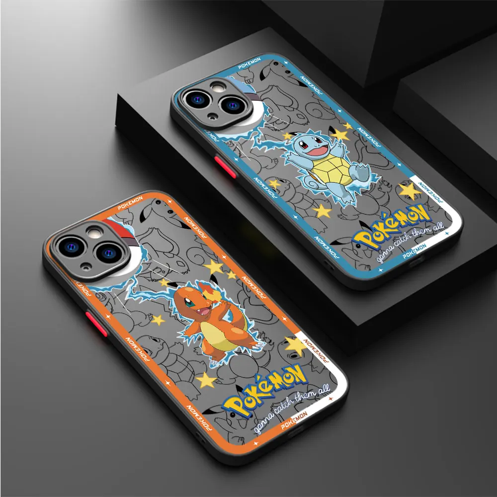 Matte Case for IPhone 15 13 12 11 14 Pro Max Mini X XS Max XR 6 7 8 Plus SE(2020) Shockproof Cases Pikachu Charmander P-Pokemon