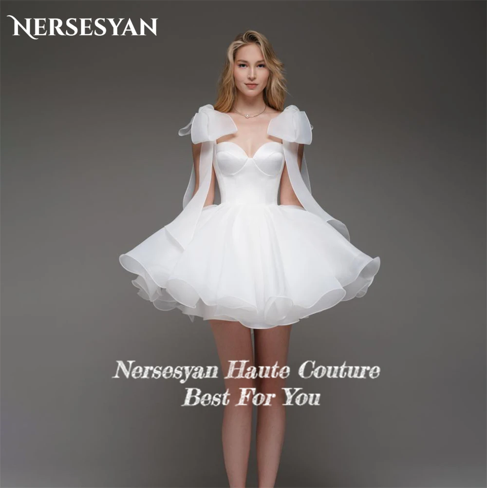 Nersesyan-vestidos de novia elegantes de gasa, minivestido de novia sin mangas con espalda descubierta y tirantes de lazo liso