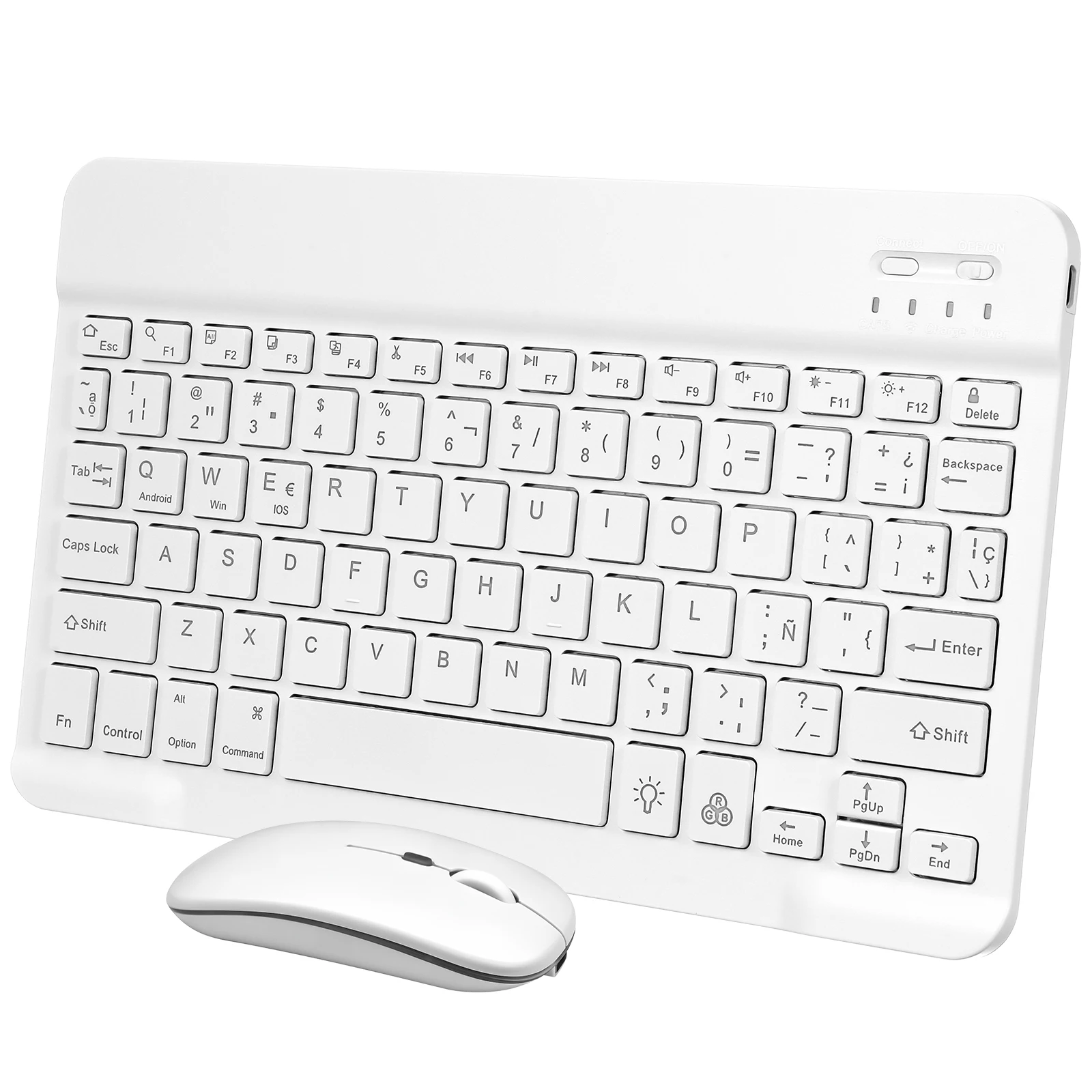 

1 комплект беспроводной клавиатуры, 10-дюймовая тонкая портативная белая клавиатура с подсветкой, перезаряжаемая клавиатура с раскладкой мыши