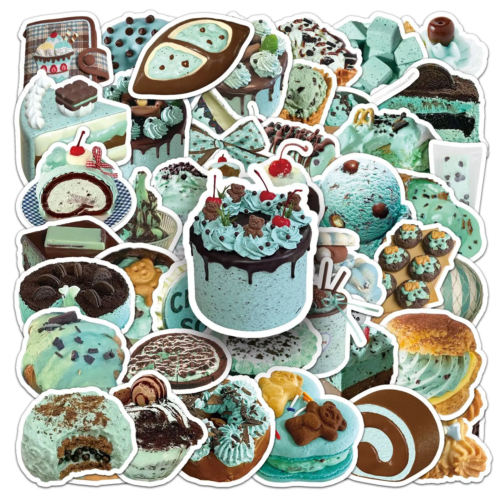 50 PCS HD Realistic Cake Dessert Food Theme Stickers Pack Decorate Fridge Phone Cabinet Lunch Box Stationery Decals