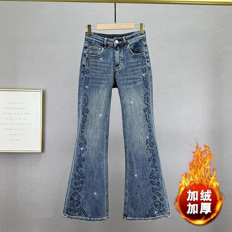 

Осенне-зимние женские повседневные джинсовые брюки с вышивкой, ковбойские штаны с высокой талией, большие размеры до 5XL