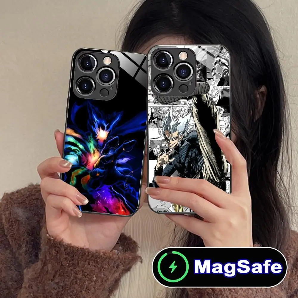 

Чехол для мобильного телефона Punch Man Garou для iPhone 16, 15, 14, 13, 12, 11 Pro Max Plus Mini MagSafe, стеклянный цветной защитный чехол, роскошный