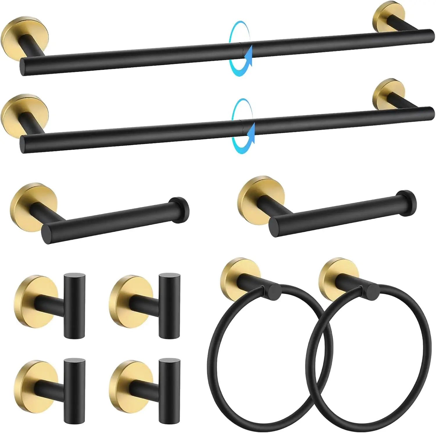 

10-Piece Black Gold Bathroom Hardware Set, Premium Stainless Steel Towel Bar Holder Wall Mounted