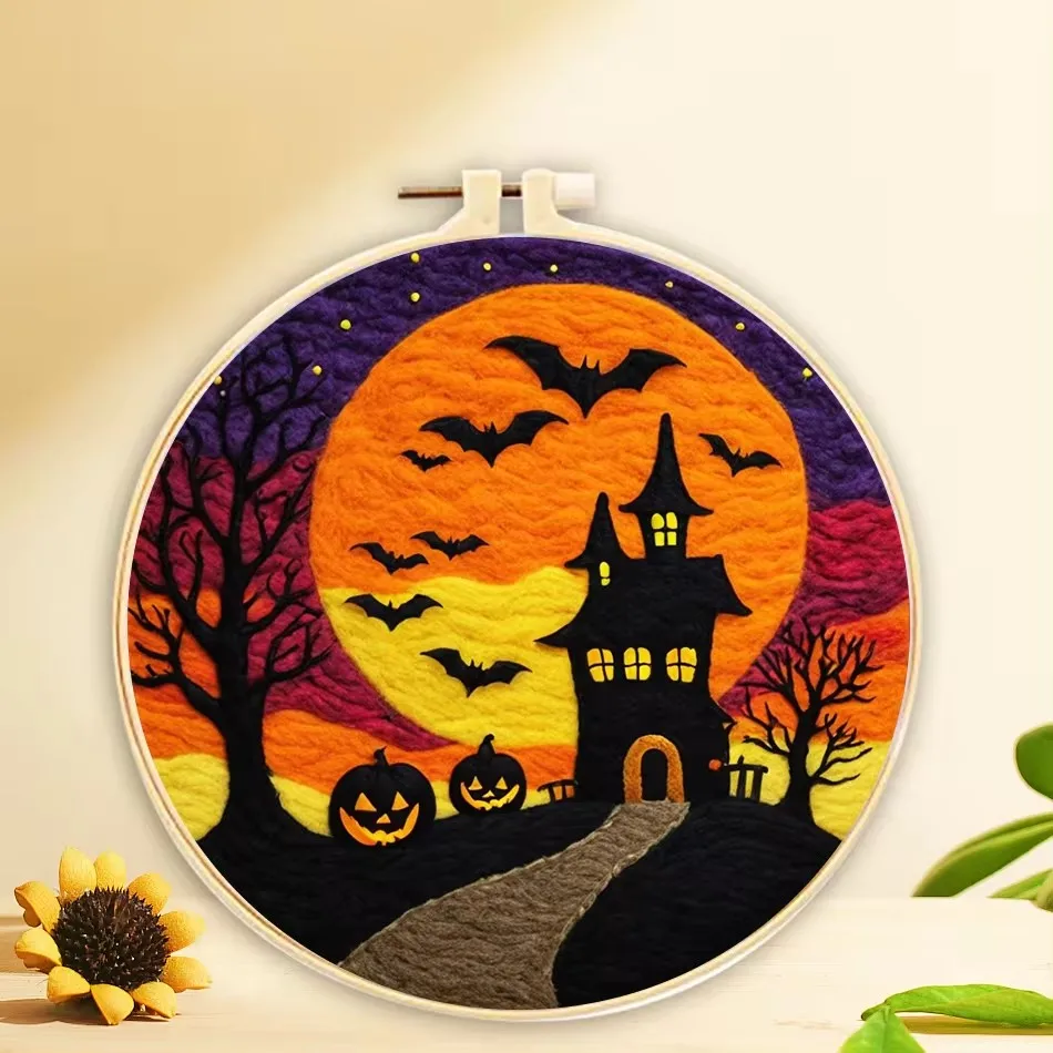 

CHENISTORY Needle Felting Kit Starter, Felting Kit For Beginners Halloween Scenery Diy Needle Felting Painting Art Home Decor