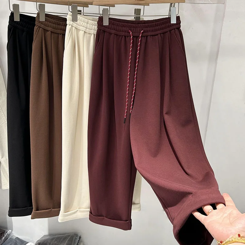 

plus Size Wide Leg Pants Loose Fit Women's Autumn Style Cuffed Hem High Waist Korean Style Casual Fashion plus Size Clothes