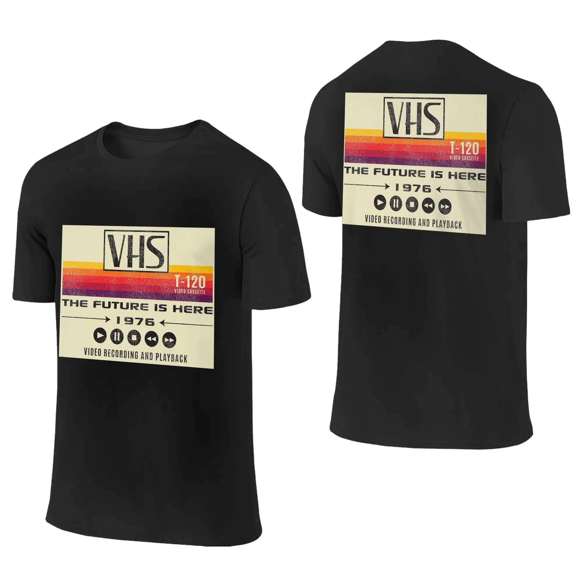 Camiseta 100% de algodón VHS The Future Is Here 1976 con efecto desgastado, camiseta de doble cara para hombre, camiseta con cuello redondo, camisetas de verano, tallas S-6XL