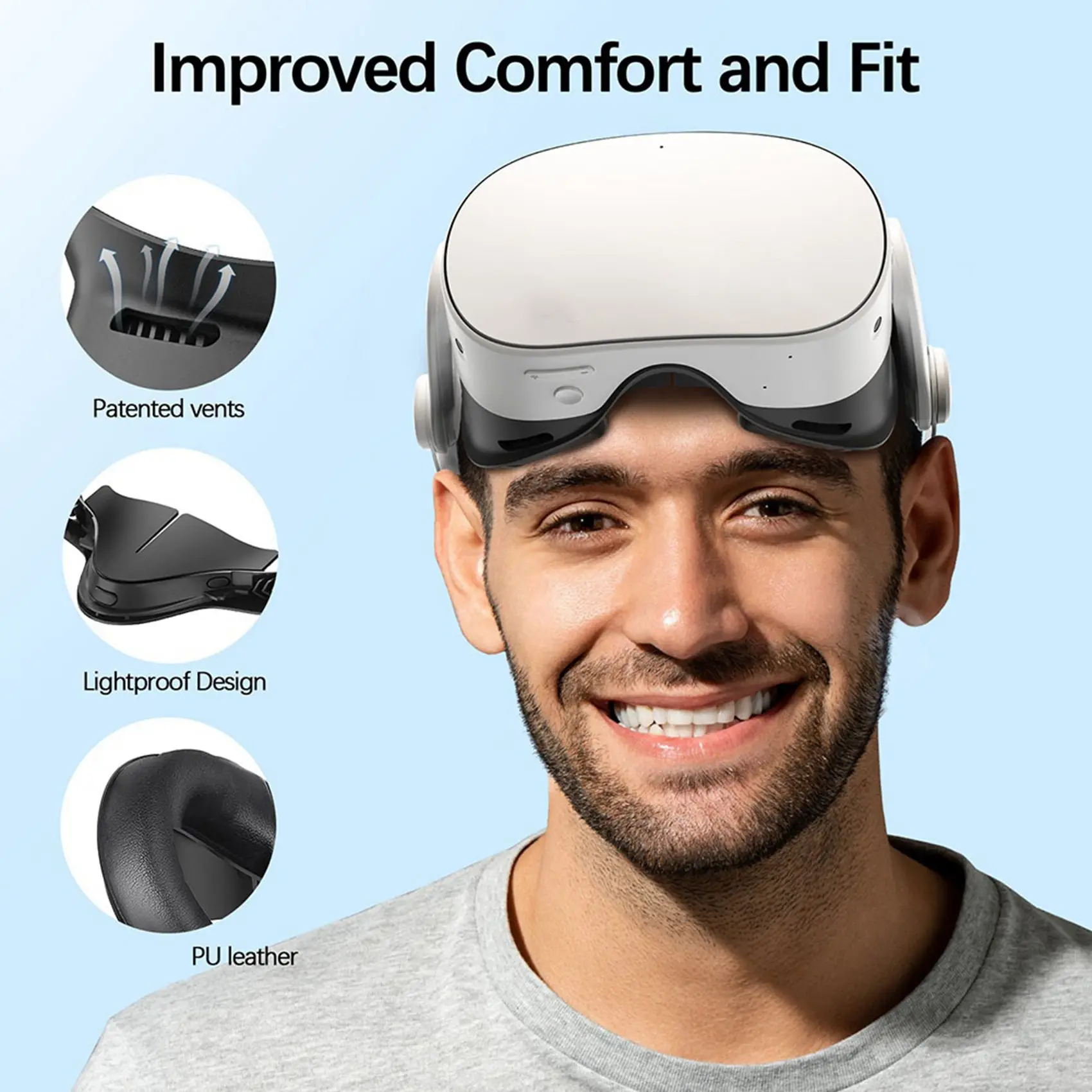 A41T 2X for Meta Quest 3S VR Comfort Kit Leather Face Mask Cover Durable Enhanced for Quest 3S Facial Interface Mask