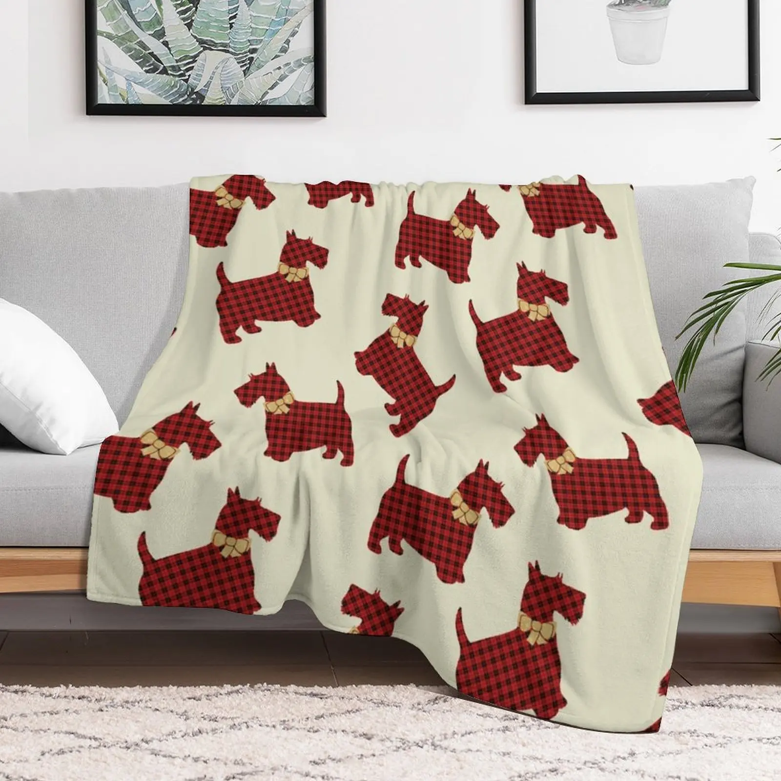 Scottie Dog Tartan Plaid Throw Blanket for sofa Winter beds Hair Blankets