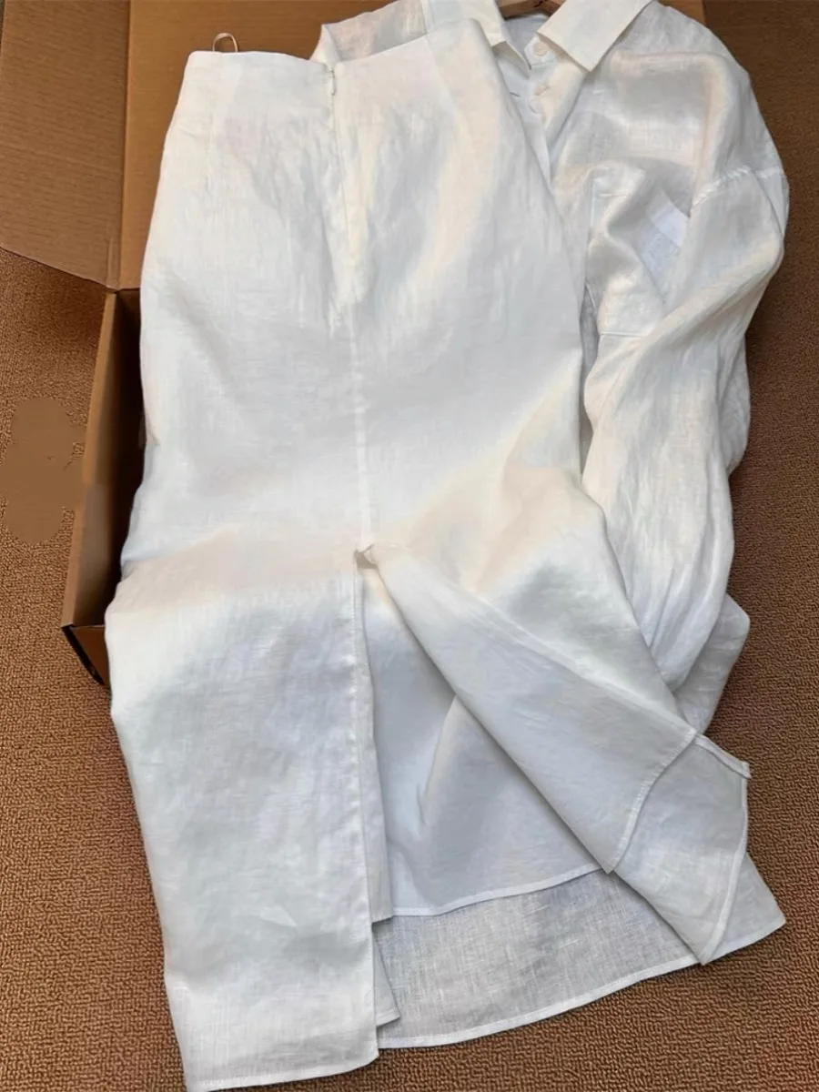 

Юбка-миди трапециевидной формы с высокой талией, женские летние хлопковые льняные юбки с разрезом f-длины, корейские прямоугольные боди для поездок на работу