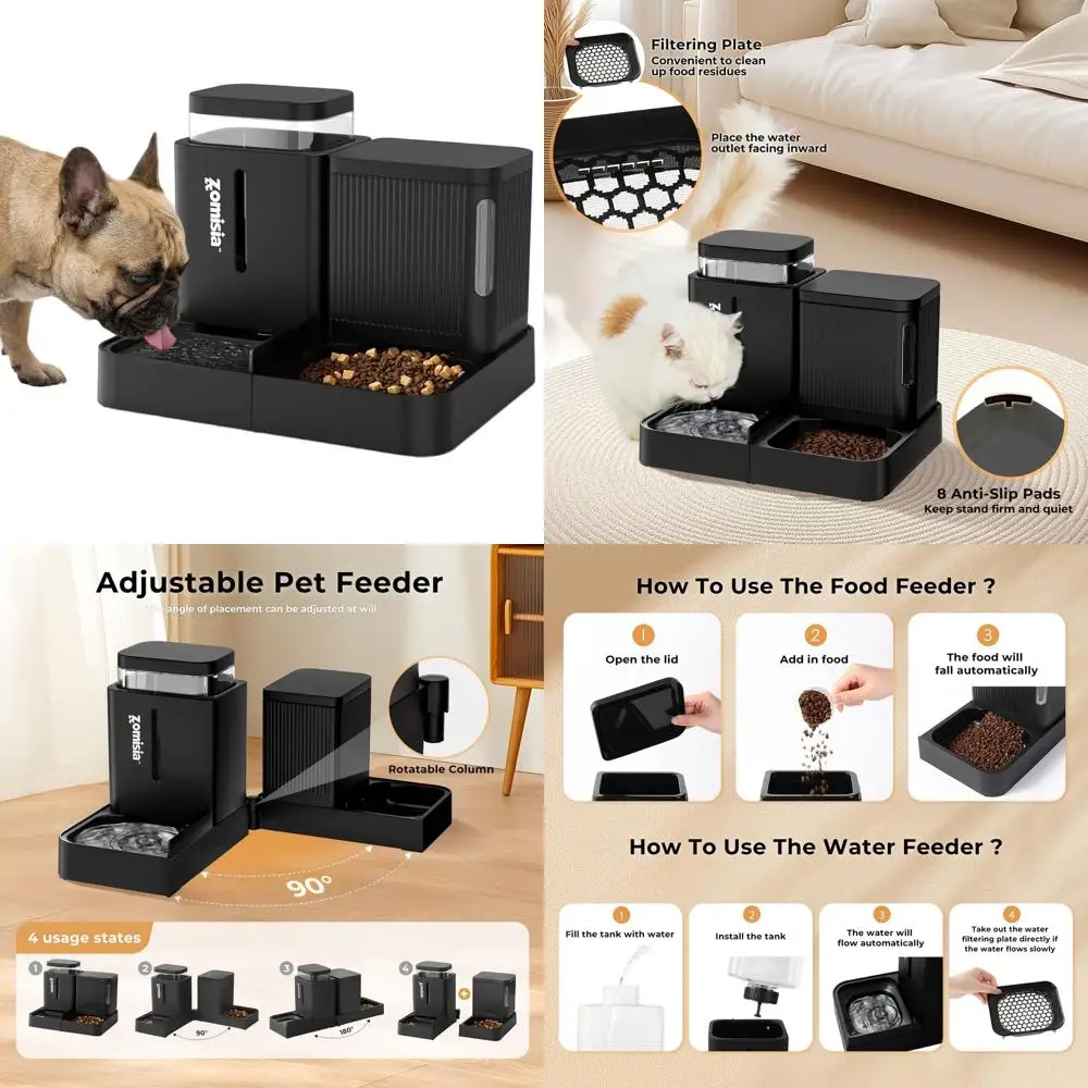 

Автоматическая кормушка и поилка для собак с двойной функцией, 180 ° Вращающийся, подходит для собак крупных и мелких пород, 1,6 галлона x 2, черный