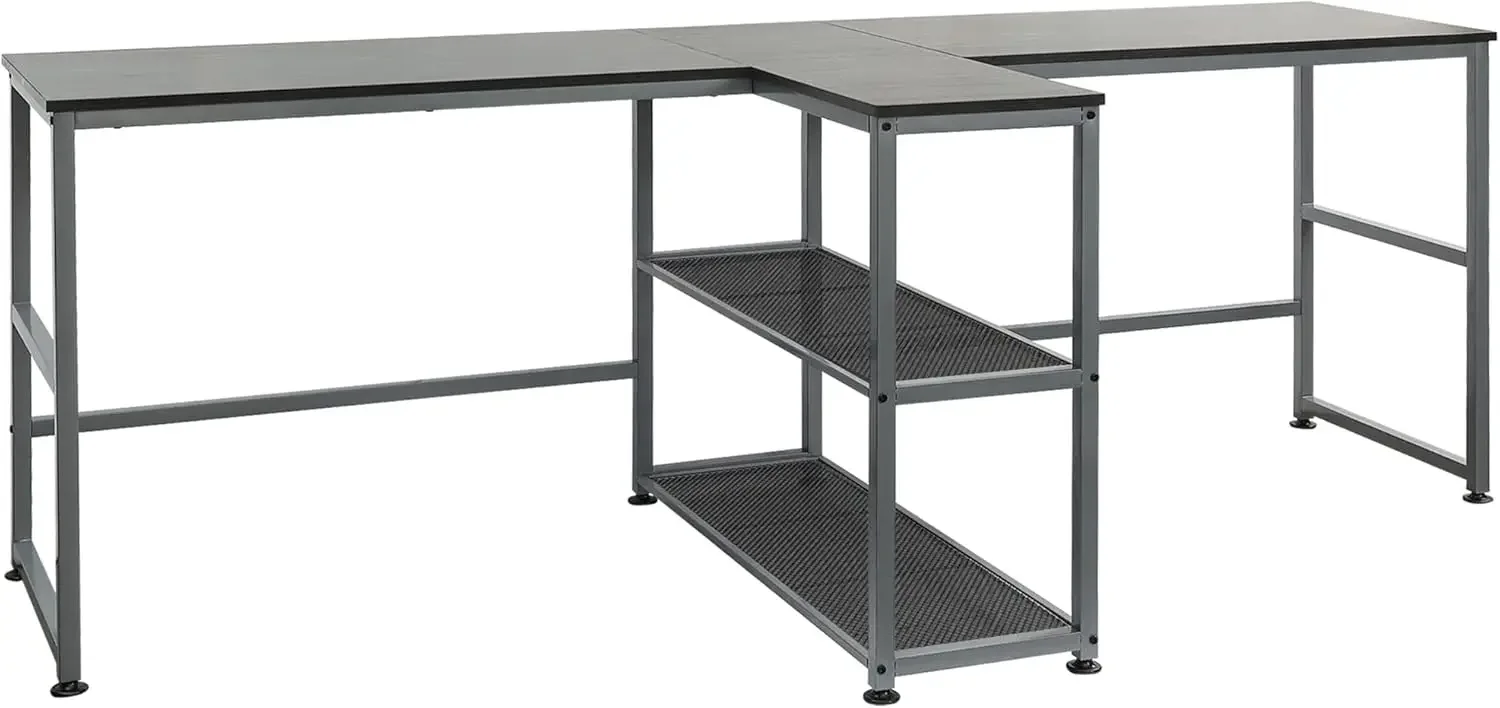 

83"" Two Person Computer Desk With 2 Storage Shelves, Double Desk Workstation With Book Shelf, Long Desk Table For Home Office,