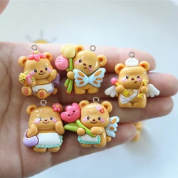 10Pcs Flowers Cute Little Bear Resin Charms Kawaii Flatback Animals Pendants for Earrings Keychain DIY Jewelry Making Findings