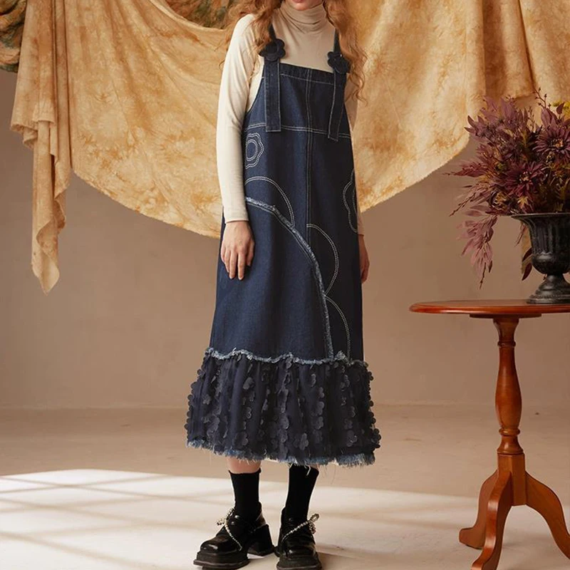 

Denim Strap Dress Women's Spring 2024 New Vest Stitched Mermaid Skirt Suspender Long Skirt