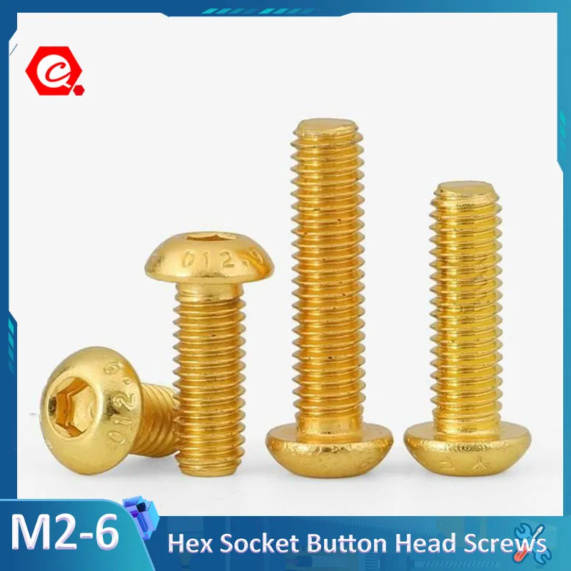 12.9 Grade Plating Titanium Gold  Hex Socket Button Head Allen Bolt Screw M2 M2.5 M3 M4 M5 M6