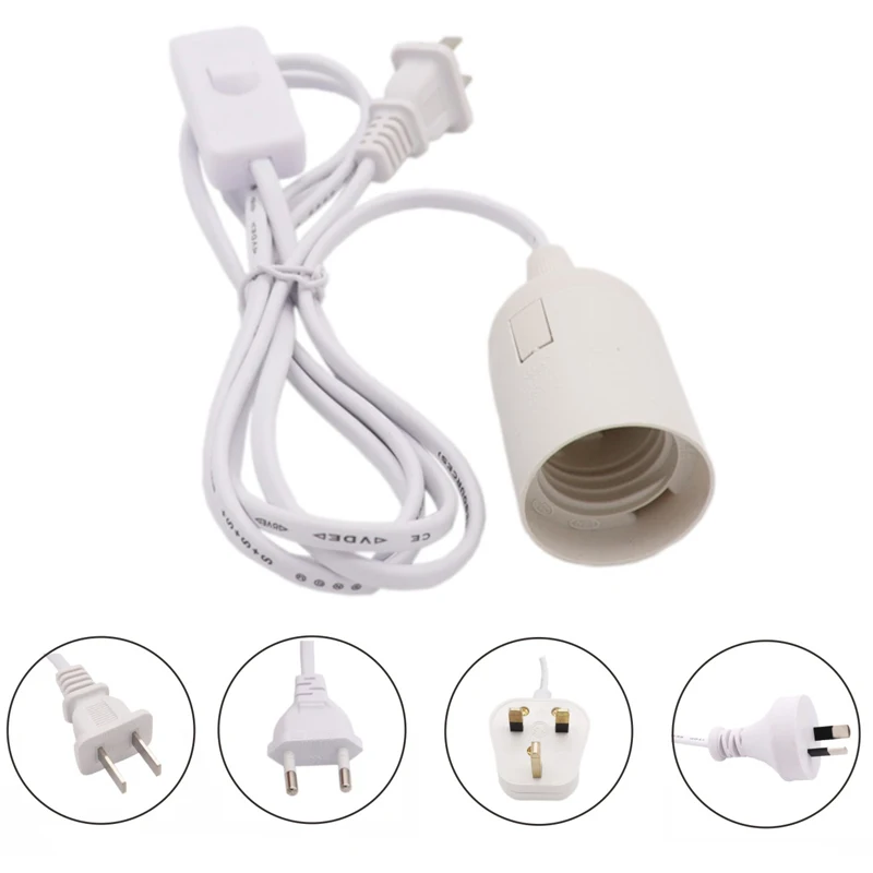 E27 E14 US AU UK EU Extension Power Cord With 303 Switch Cable 1.8m Screw Base Lamp Holder LED Pendant Light Head Bulb Socket